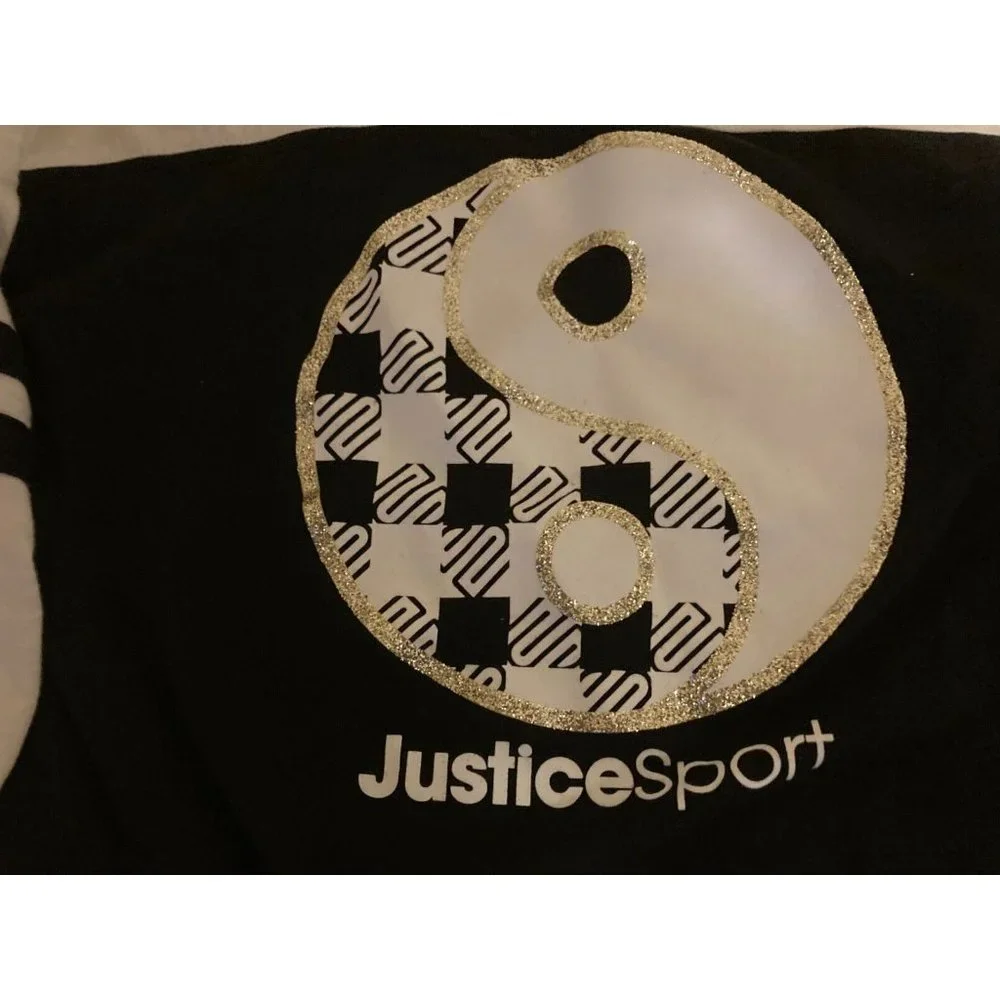 Justice Sport Long Sleeve Black and White Ying Yang Logo Top Large 12/14